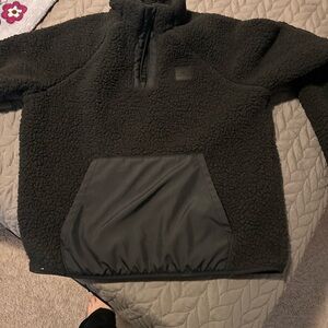 Black Sherpa Pullover with Front Pocket